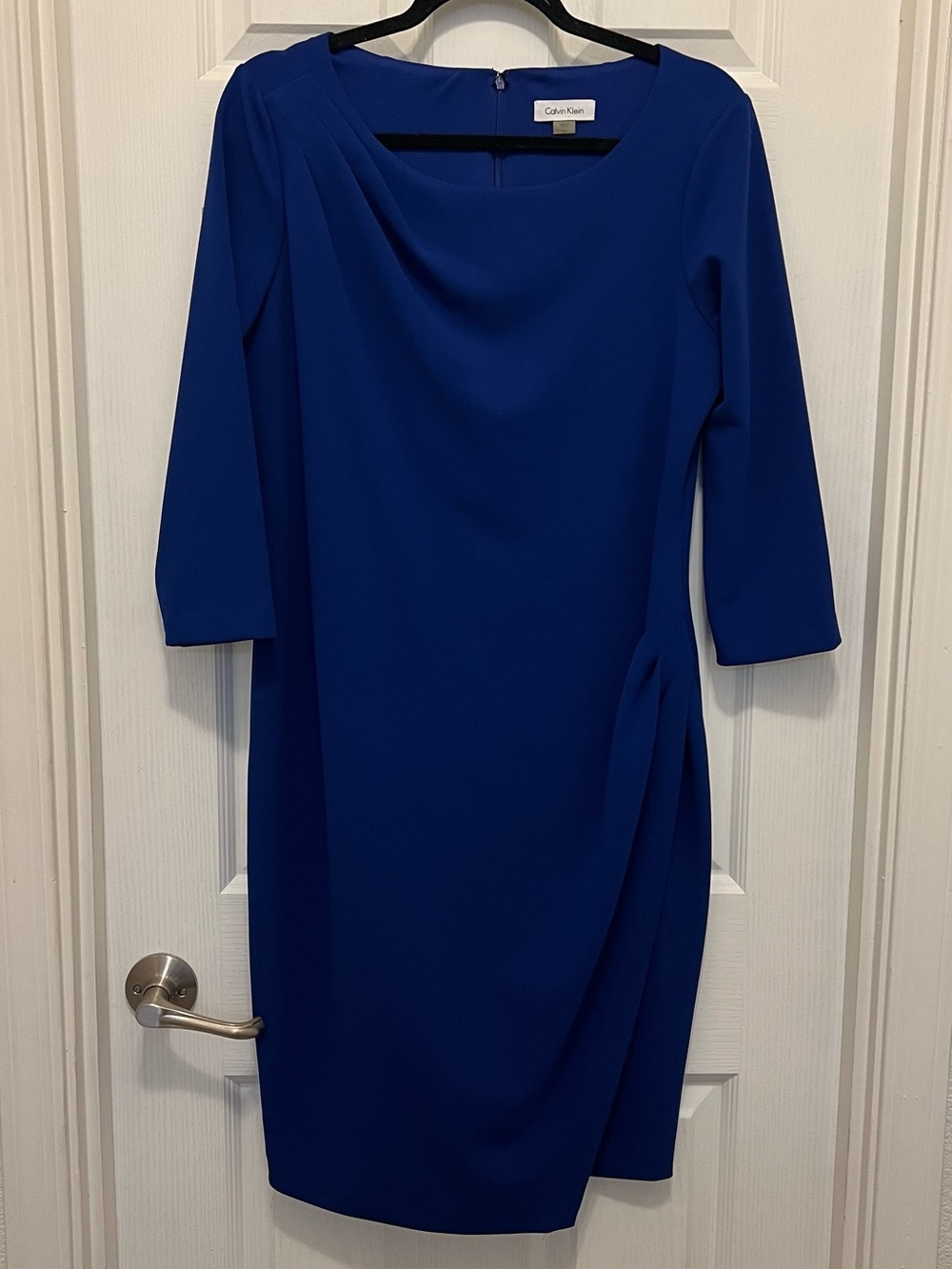 Calvin Klein Cobalt Blue Draped Midi Sheath Dress